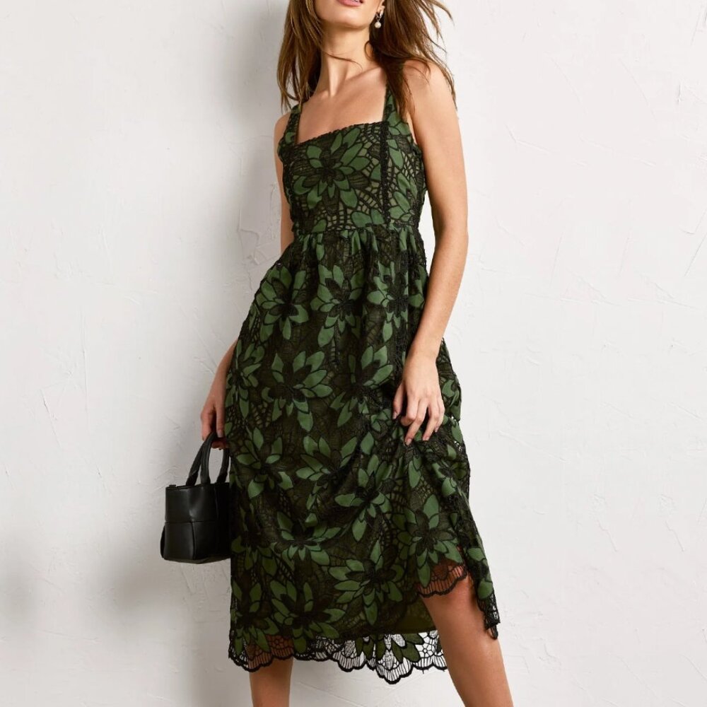 Just Me Floral Eyelet Midi Dress Small